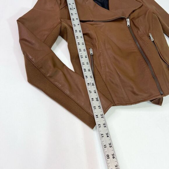 Marc New York Andrew Marc Jacket Womens Small Brown Solid Leather Moto Jacket - Picture 6 of 11